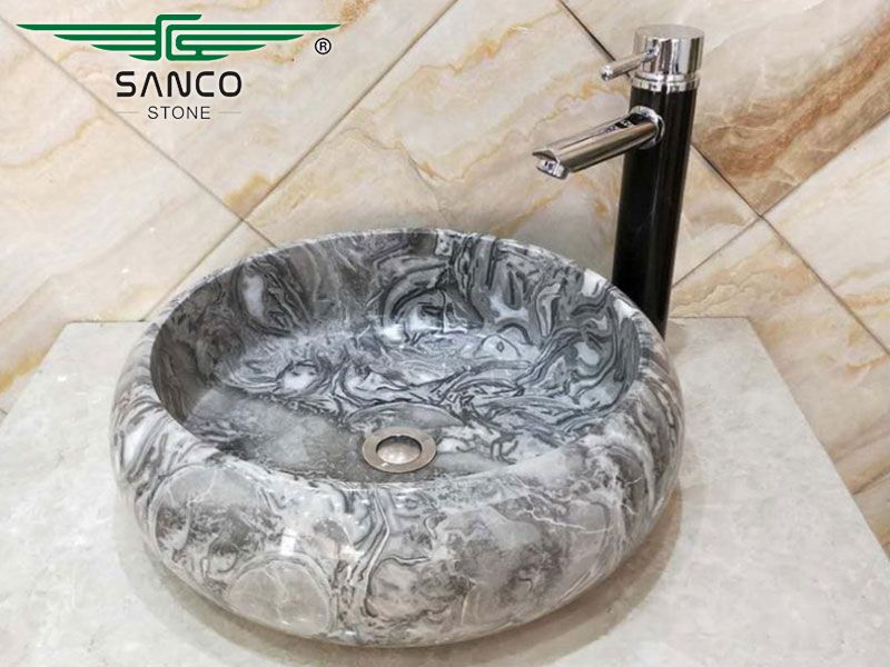 Popular Gray Marble Round Washbasin