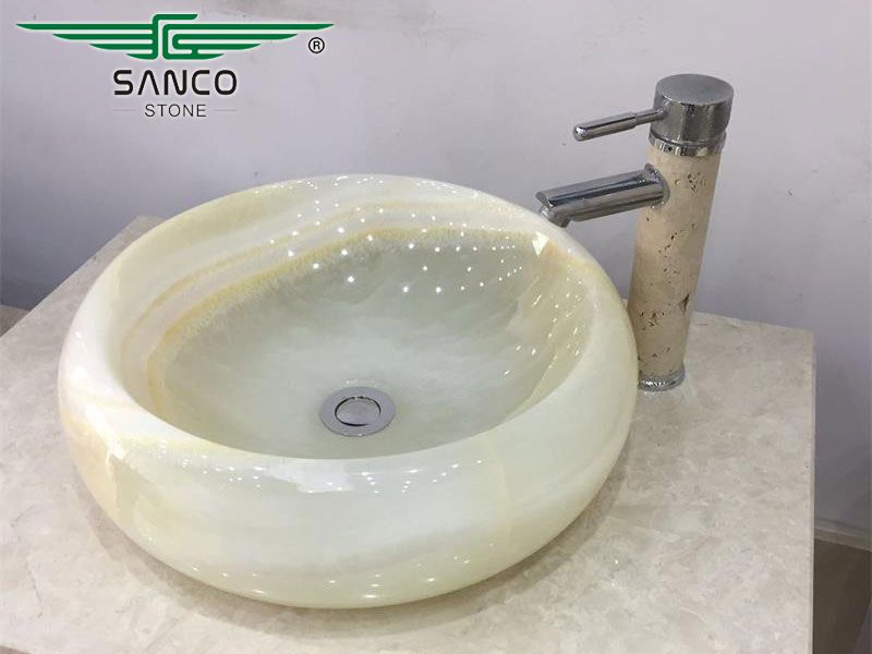 Round Onyx Marble Sink Bathroom Basin