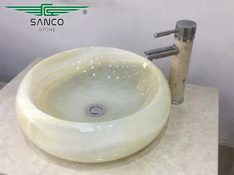 Round Onyx Marble Sink Bathroom Basin