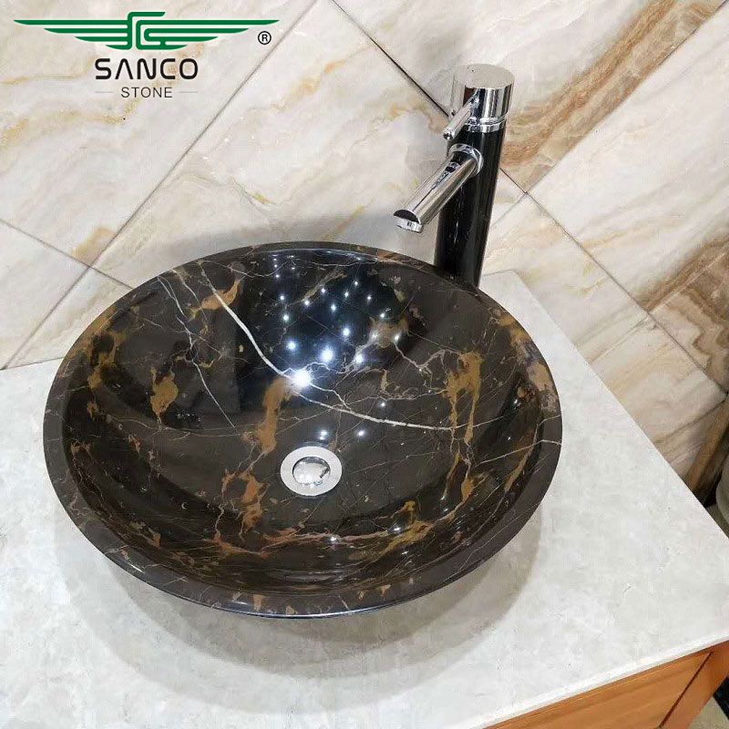 Luxury Nero Portoro Marble Counter Sink Basins