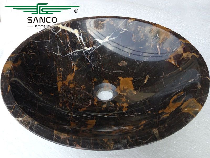 Luxury Nero Portoro Marble Counter Sink Basins