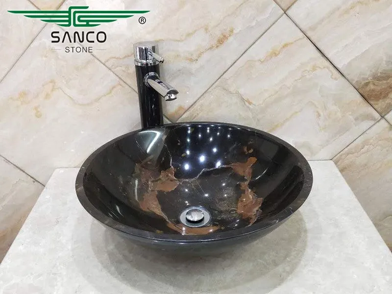 Luxury Nero Portoro Marble Counter Sink Basins