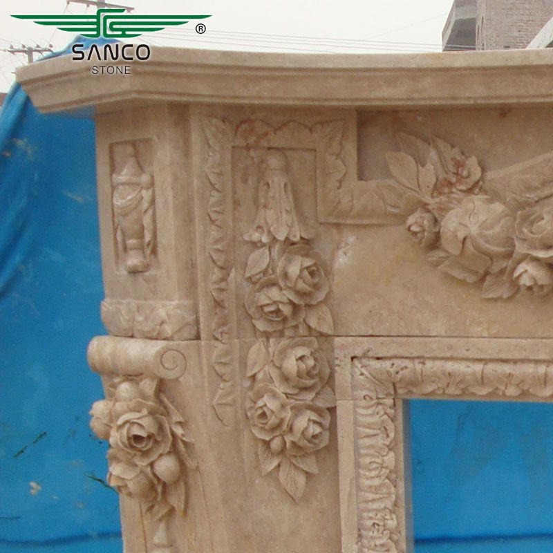 SANCO Hand Carving Indoor Stone Fireplace Surround