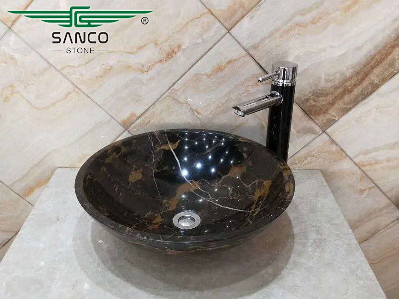 Luxury Nero Portoro Marble Counter Sink Basins