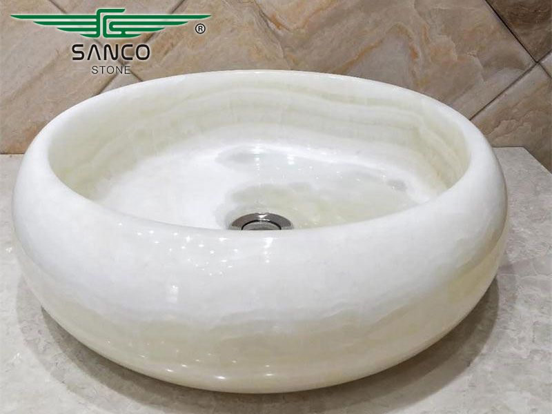 Round Onyx Marble Sink Bathroom Basin