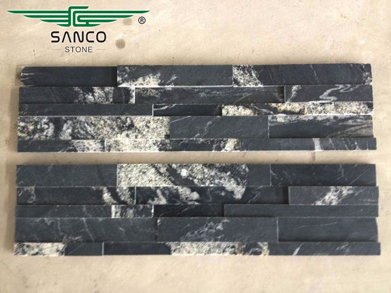 Black Granite Polished 3D stacked stone panels