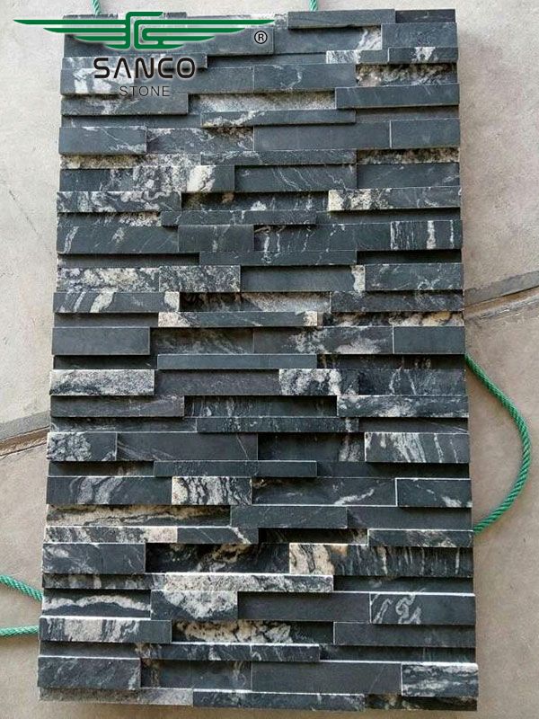 Black Granite Polished 3D stacked stone panels