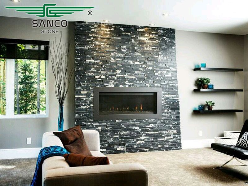 Black Granite Polished 3D stacked stone panels