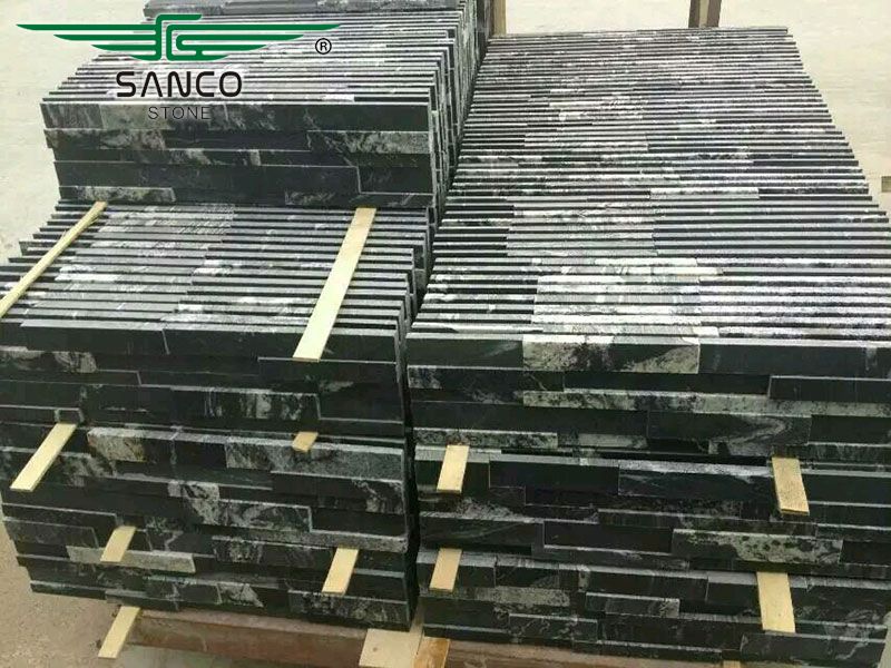 Black Granite Polished 3D stacked stone panels