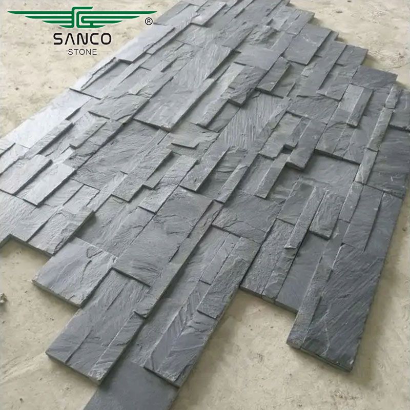 Black Stacked Stone Exterior Wall Stone Panel