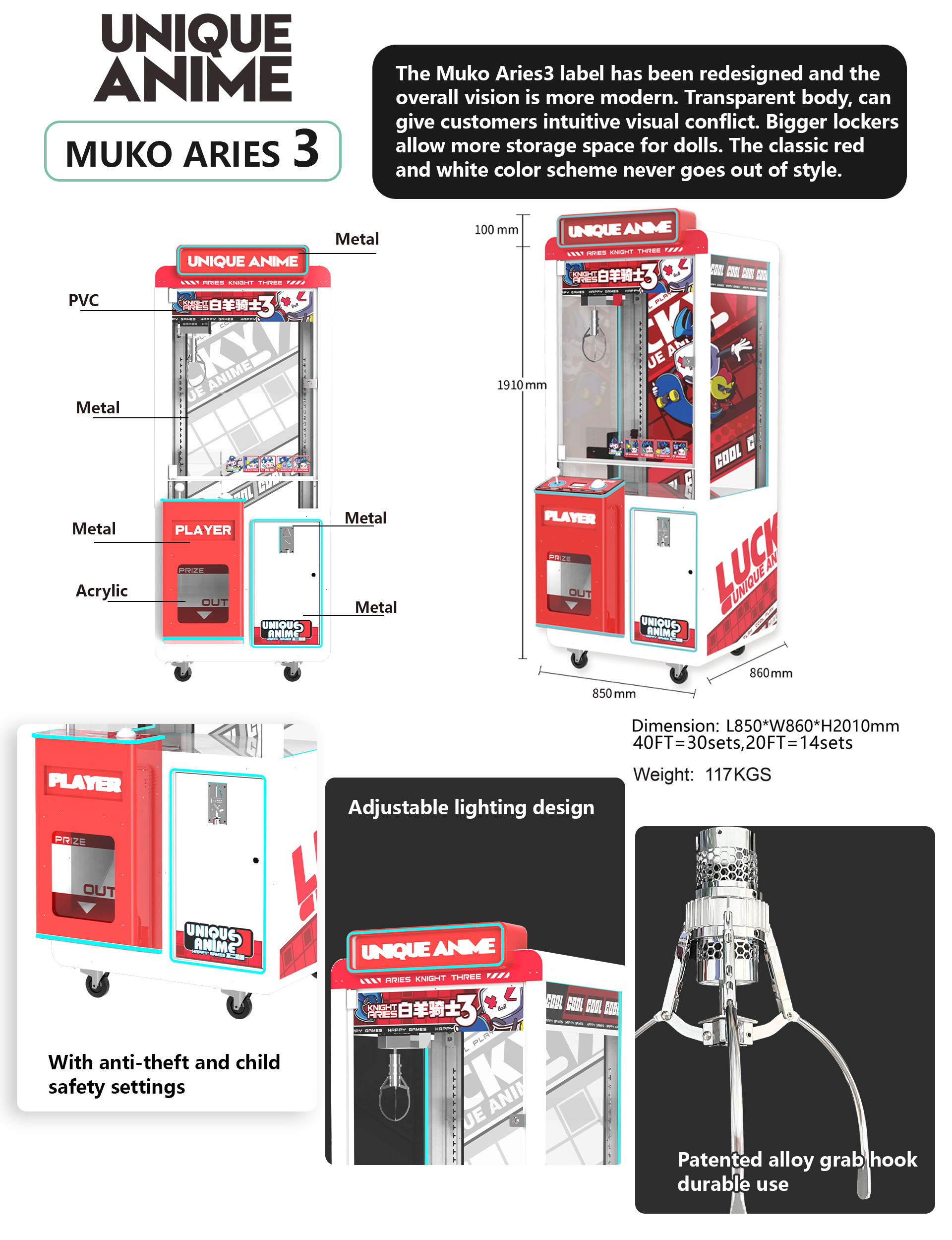 UAS-T10 Doll Crane Machine - MUKO ARIES 3 | Claw Machine Plush