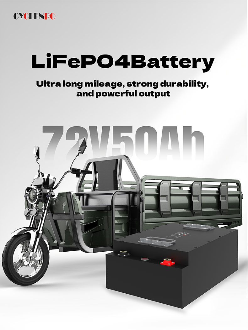 Cyclenpo 72V 50Ah LiFePO4 Tricycle Battery