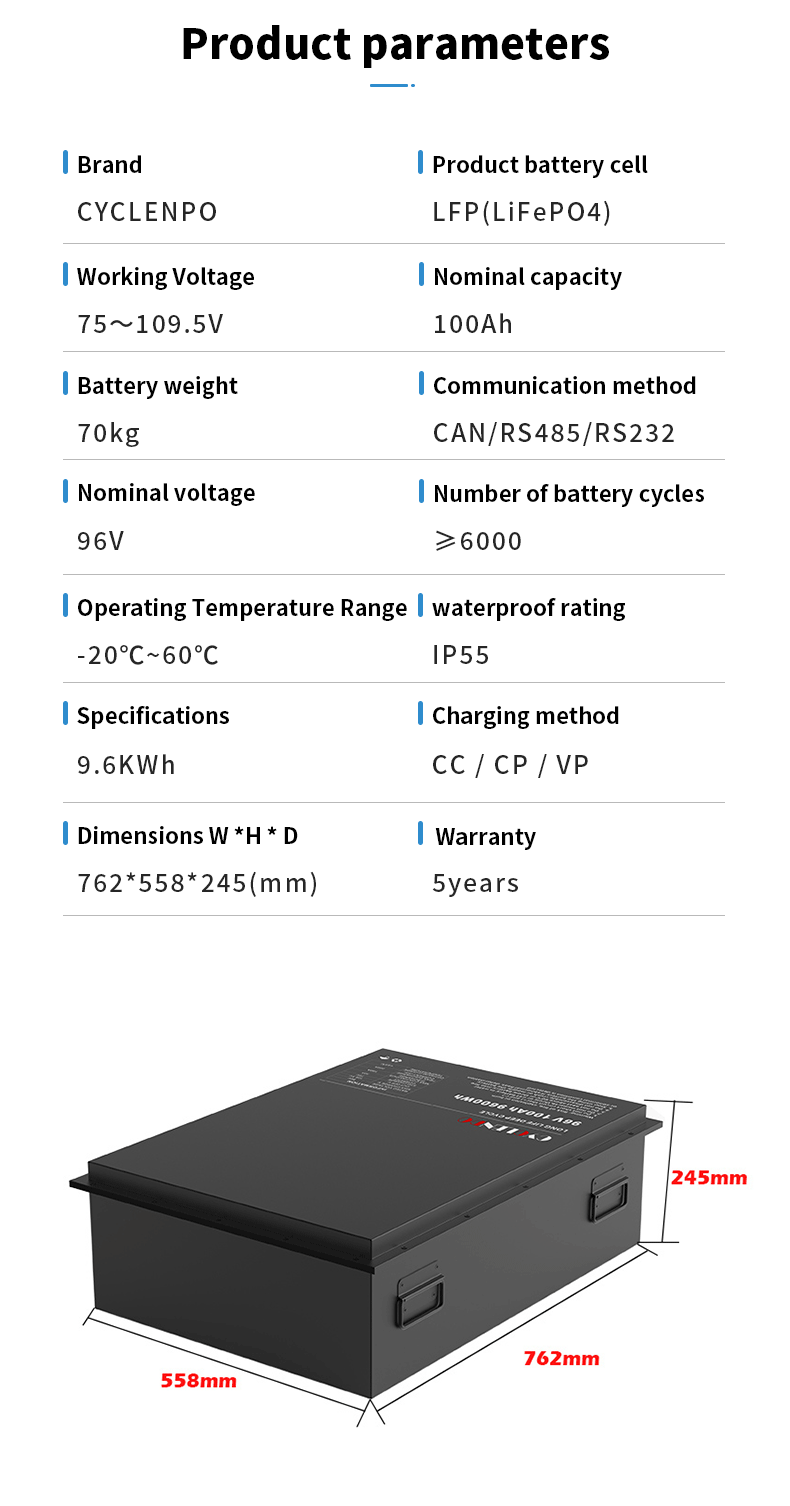 Cyclenpo 96V Deep Cycle Battery100Ah LiFePO4 Battery