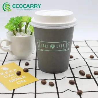 100% Compostable Disposable PLA Cups Paper Coffee Cup and Lid