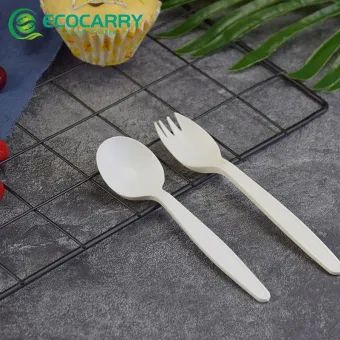 Compostable Disposable Biodegradable Cutlery Bio-plastic Bio-based PLA Cornstarch Cutlery Knife Fork Spoon, PLA Cutlery