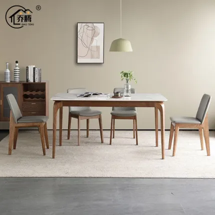 Solid wood minimalist dining table and chair