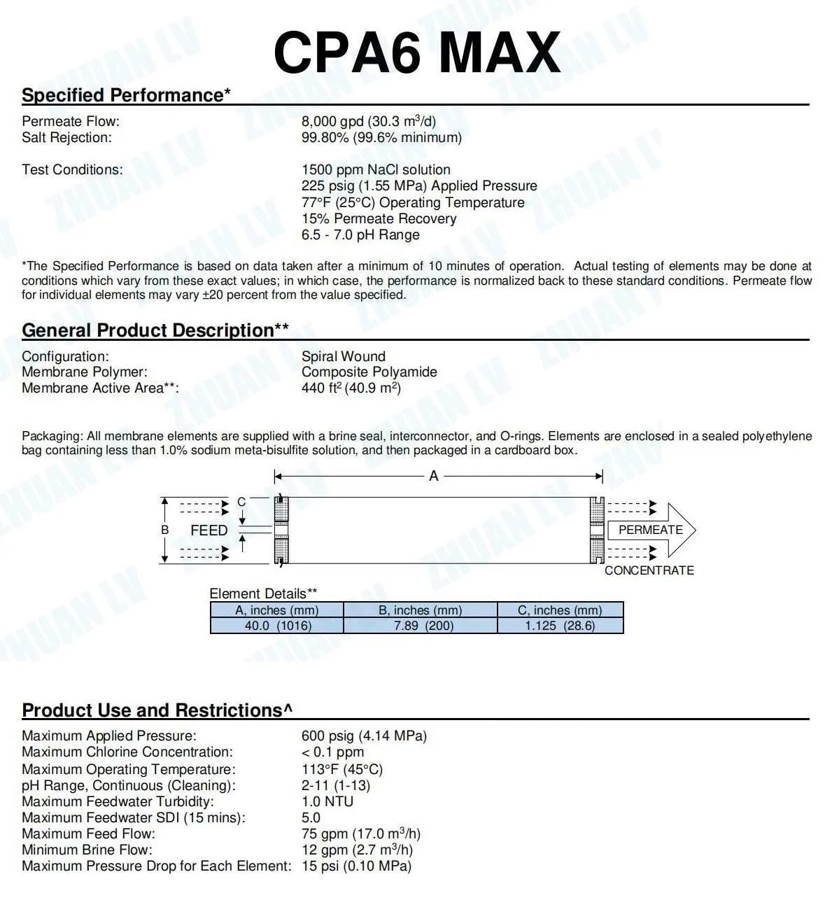 Cp6 Rnd China aupplier CPA6-LD water RO membrane
