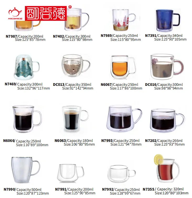 Custom glass coffee mug 350ml water glasses 12oz double wall borosilicate glass cup wholesale birthday gift mug