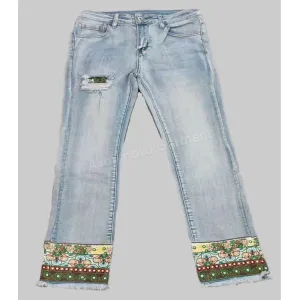 Embroidered-Cuff Jeans