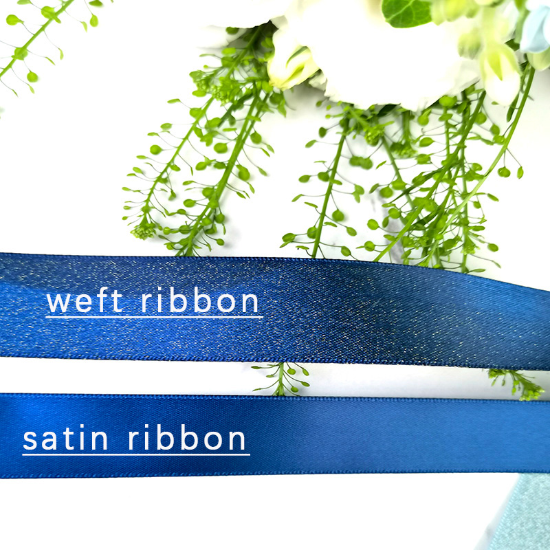 Wholesale blue gold silver glitter weft satin ribbons