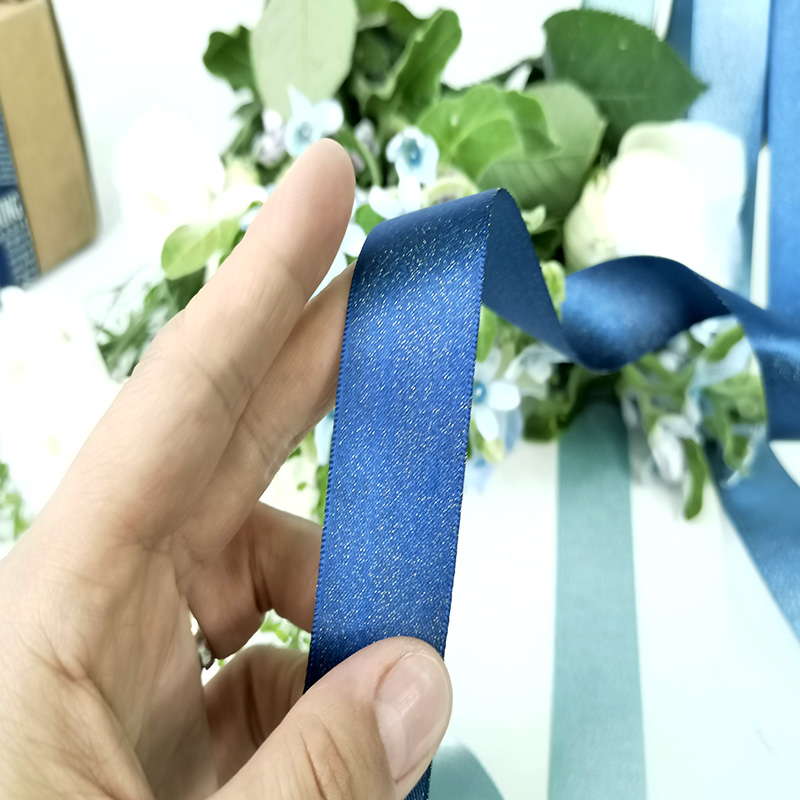 Wholesale blue gold silver glitter weft satin ribbons