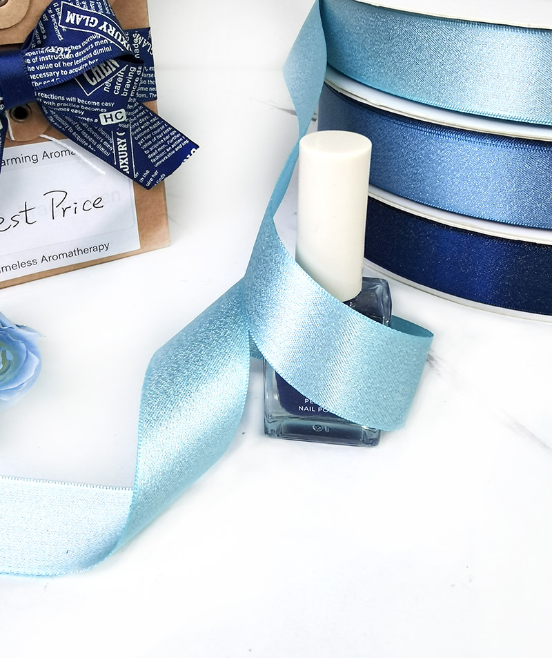 Wholesale blue gold silver glitter weft satin ribbons