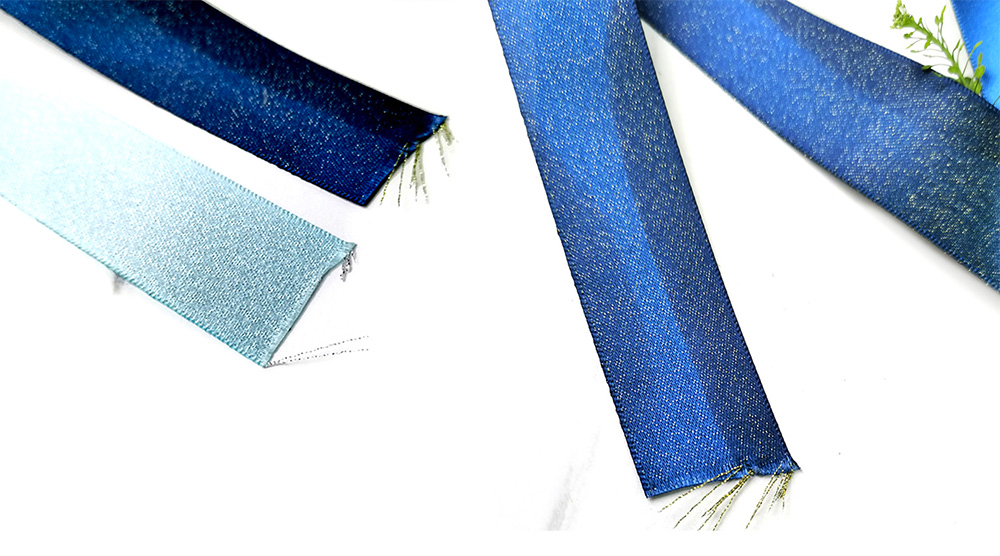 Wholesale blue gold silver glitter weft satin ribbons