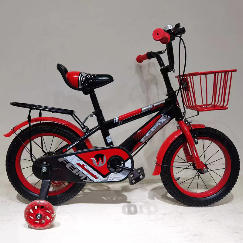 kids bike with basket and training wheel, fender