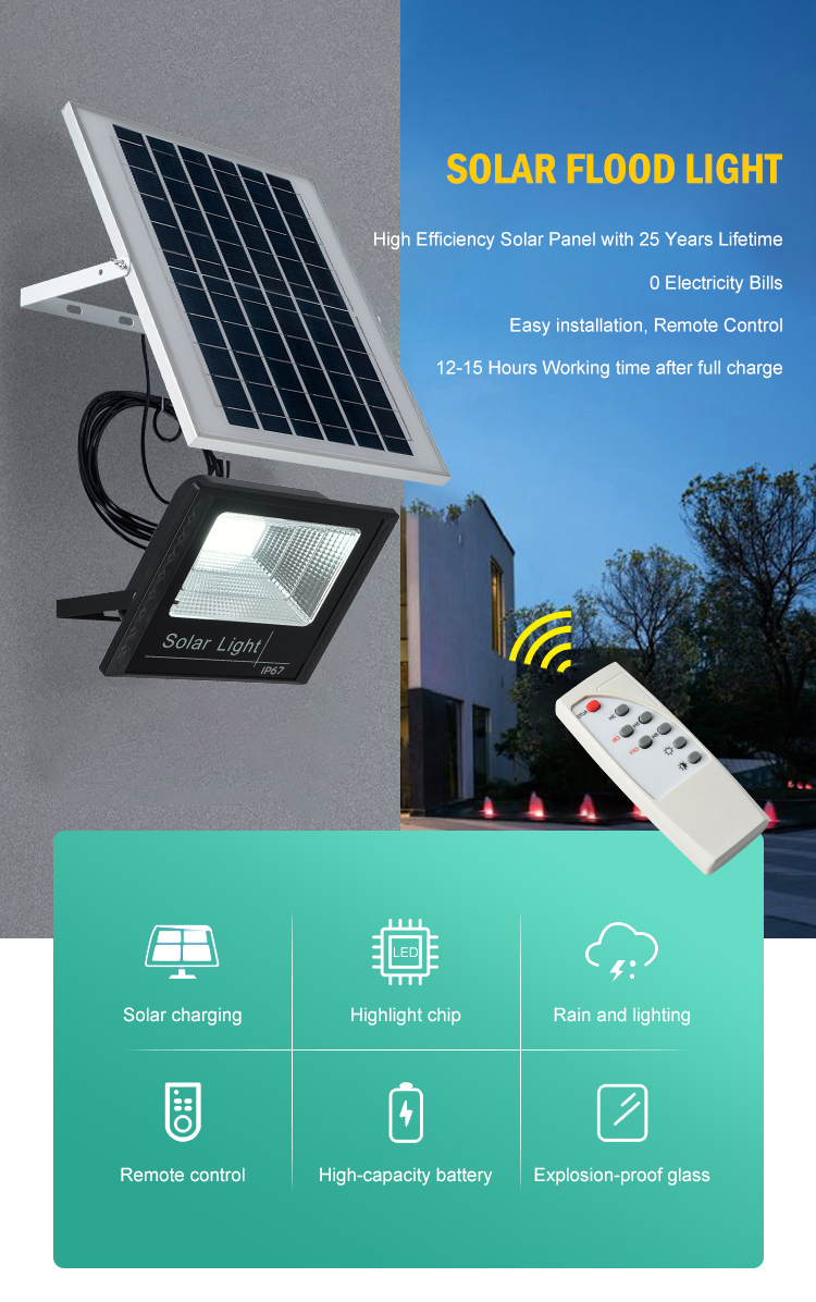 Landscape Portable Outdoor Garden Security Ip65 100W Solar Powered Led Flood Light