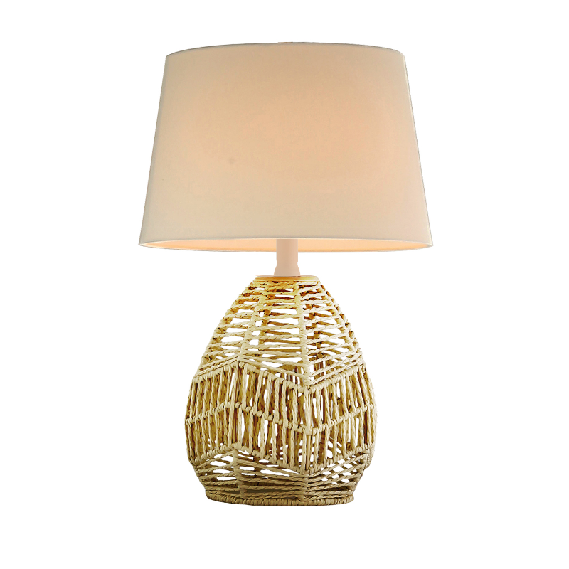 Home Design Table Lamp with Rattan Lamp Body and White Drum Lamp Shade for Living Room and Bedroom