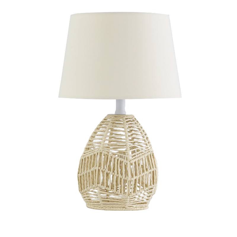 Home Design Table Lamp with Rattan Lamp Body and White Drum Lamp Shade for Living Room and Bedroom