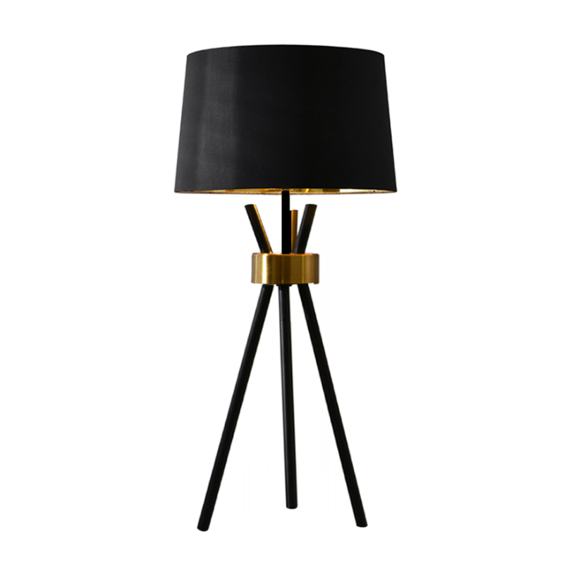 Modern Simple Tripo Black and Gold Metal Bedside Table Lamp for Bedroom Study Room