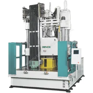The vertical injection molding machine features high precision and repeatability.