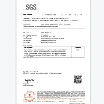 WIRE WOUND RESISTORS ROHS Test Report