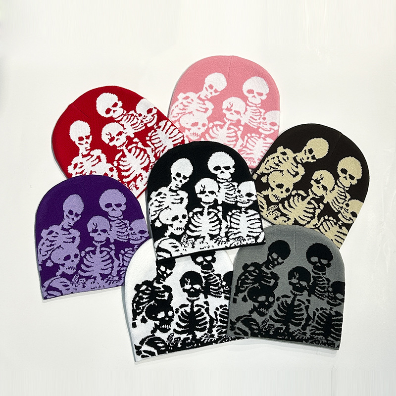 skull creative jacquard beanie hat