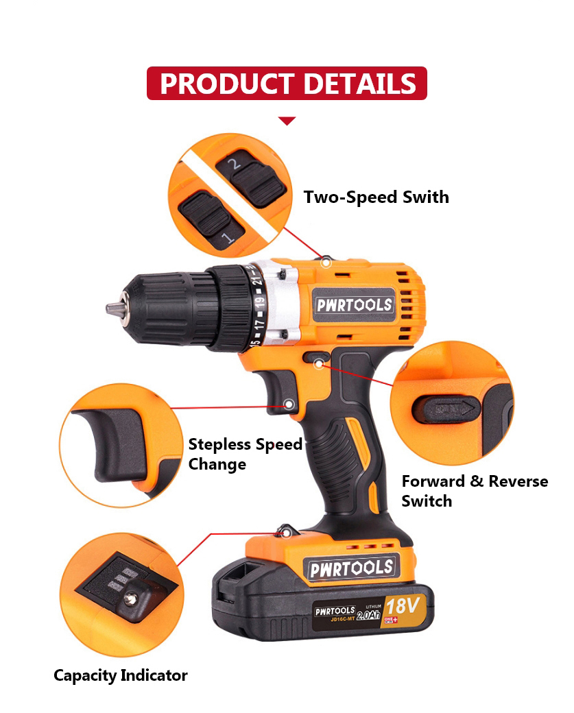 Brushless Lithium Battery Electric Drill, PD009