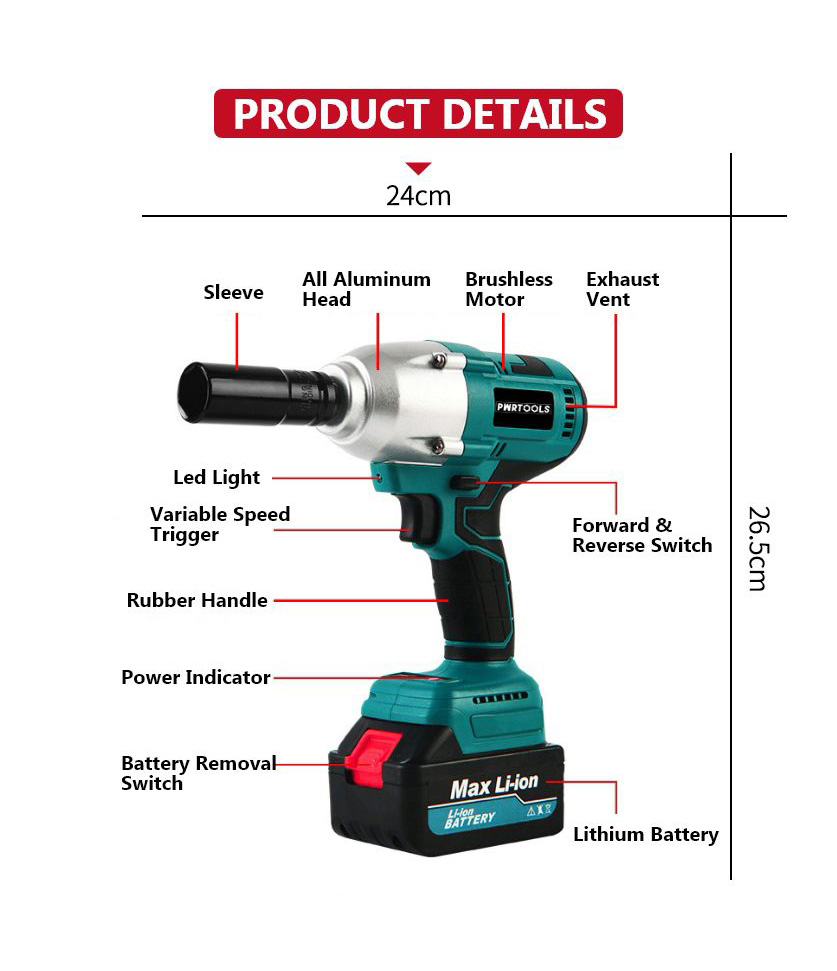 Brushless Lithium Impact Wrench, PD018