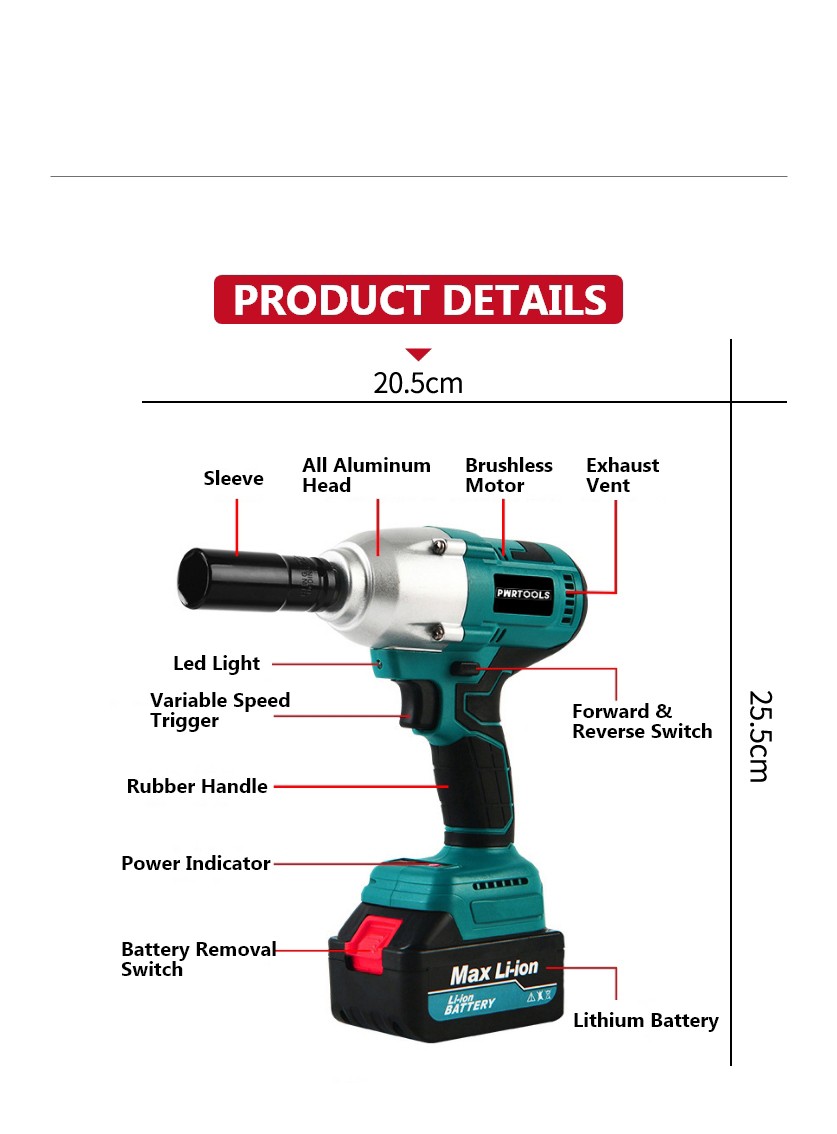 Brushless Lithium Impact Wrench, PD019