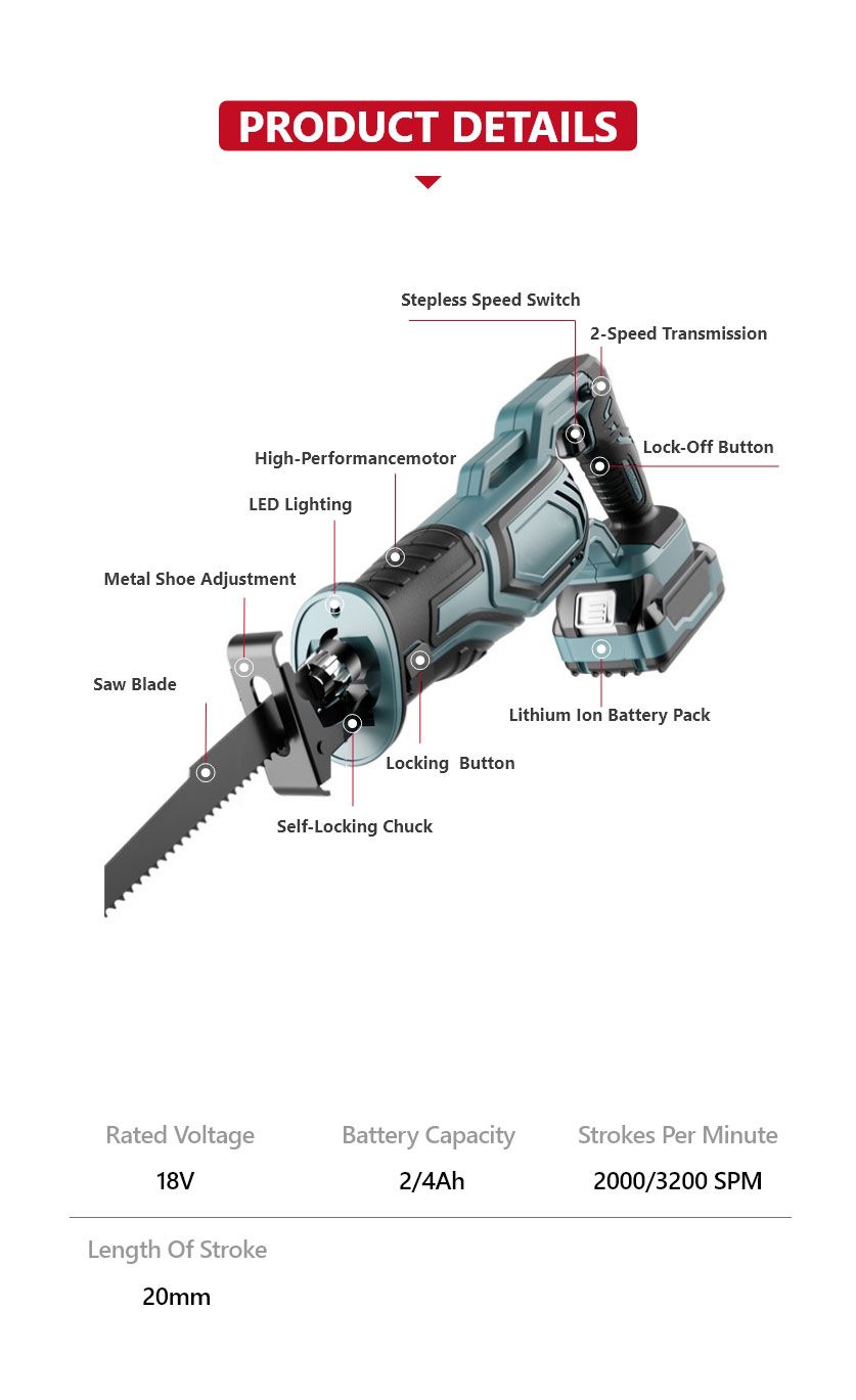 21V Cordless Reciprocating Saw, PC045