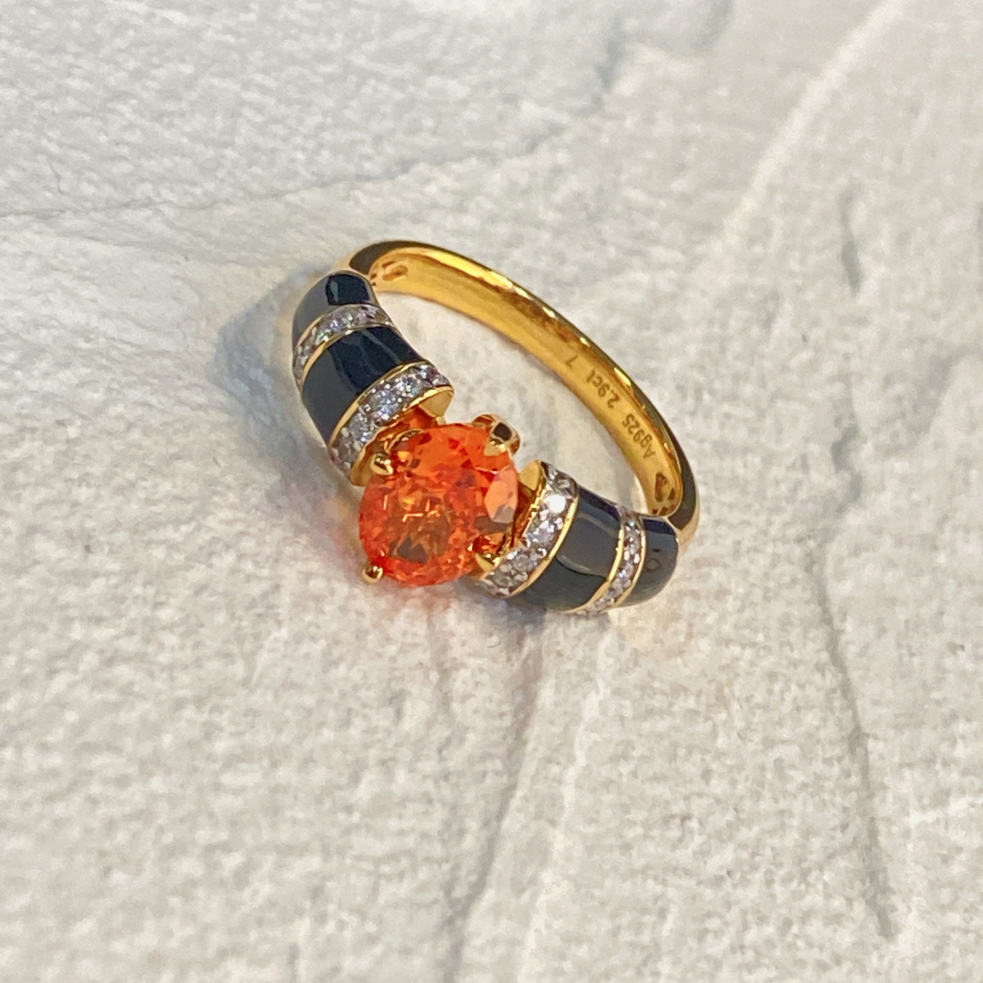 Vintage Spessartine enamel ring