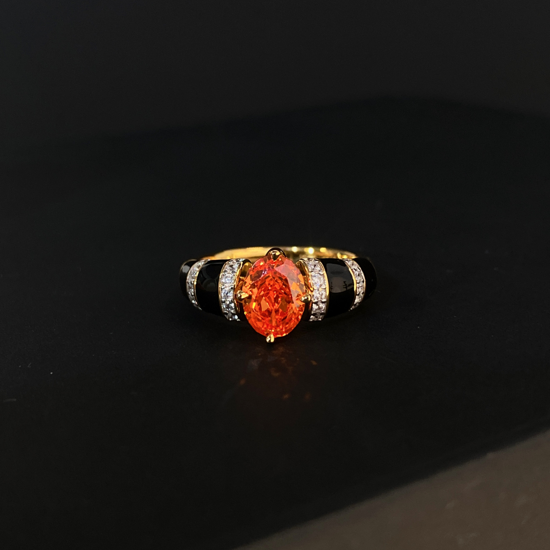 Vintage Spessartine enamel ring