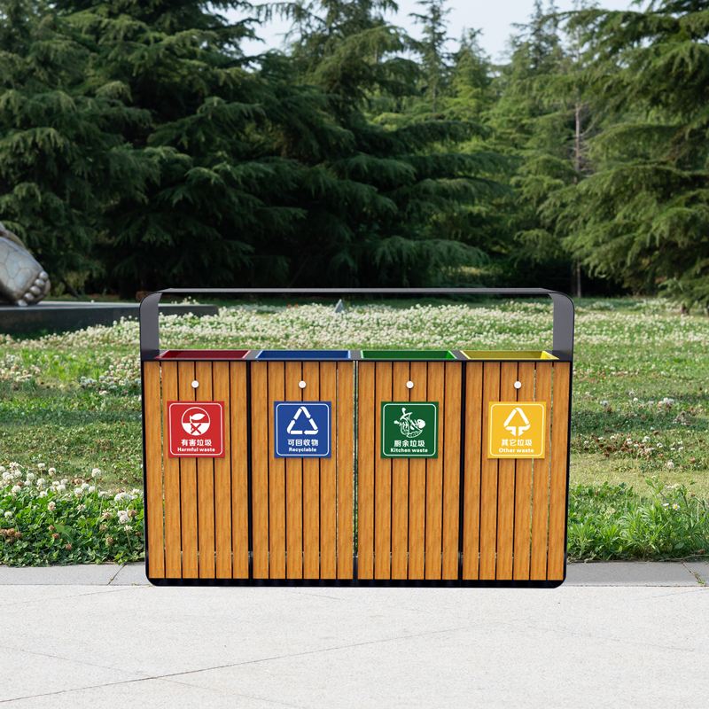 SL Quadruple Outdoor Wooden Classified Litter Bin