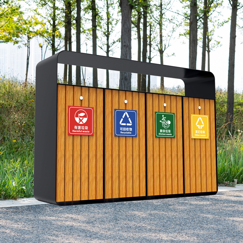 SL Quadruple Outdoor Wooden Classified Litter Bin