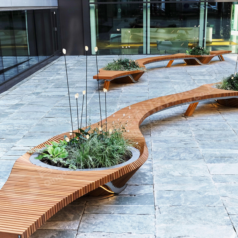 YJX Wood Assemble Bench with Planter