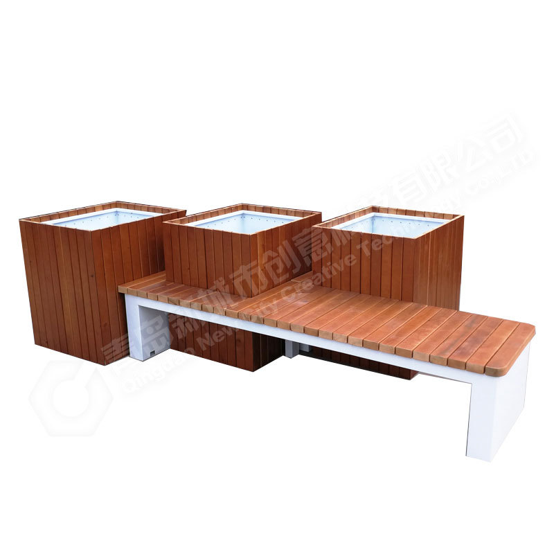SKT Stainless Steel Outdoor Bench with Planter