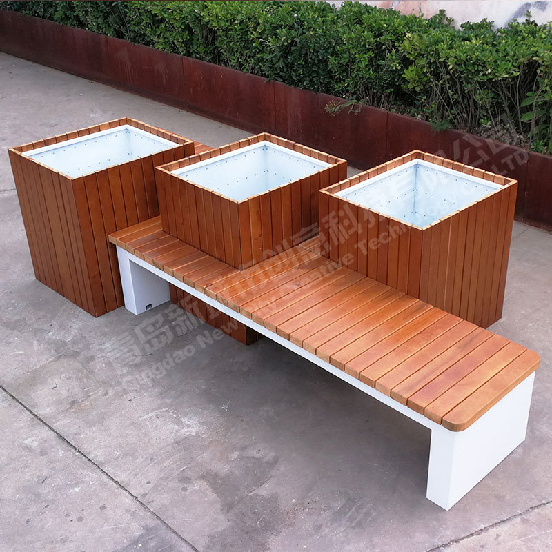 SKT Stainless Steel Outdoor Bench with Planter