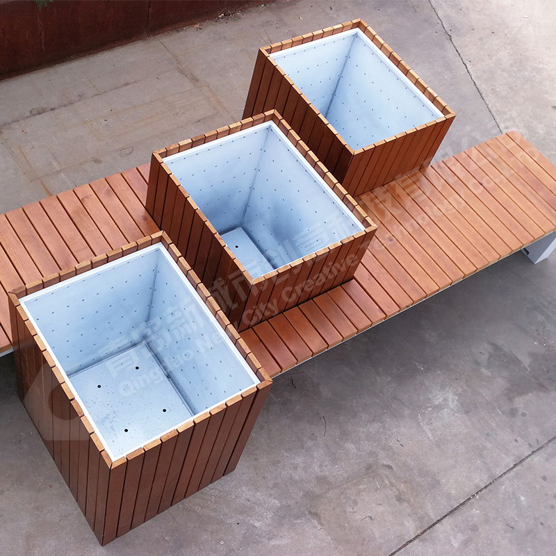 SKT Stainless Steel Outdoor Bench with Planter