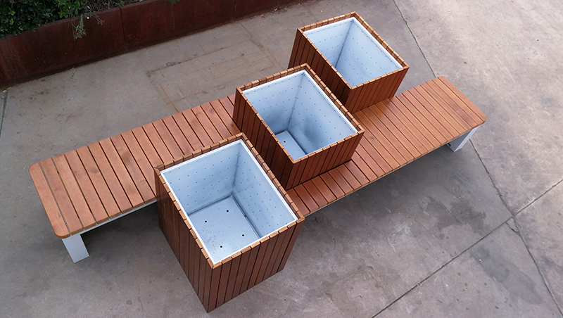 SKT Stainless Steel Outdoor Bench with Planter