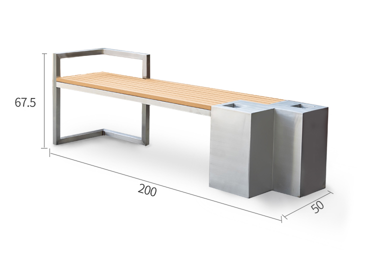 AMD Stainless Steel Park Bench with Ashtray