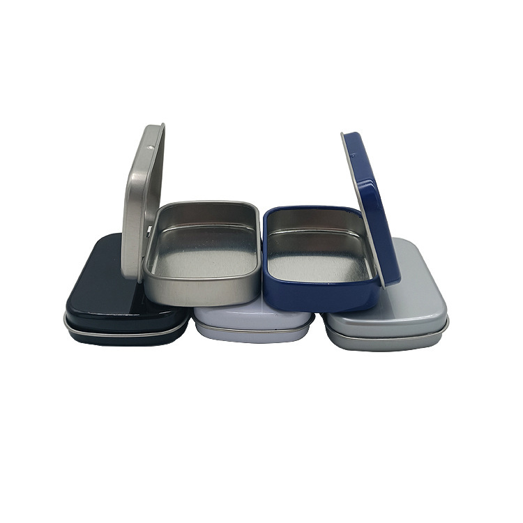 Small metal tin cans with hinged lid for mints medicine pigment packing